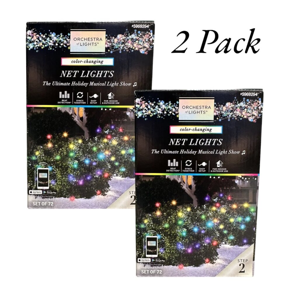 2 Pack Gemmy Orchestra of Lights LED Net Lights Multicolor Color Changing